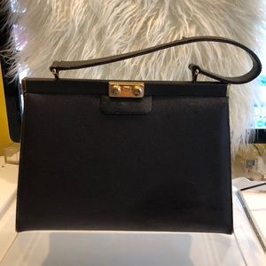 Birks 1960s Brown Leather Handbag w Gold Hardware